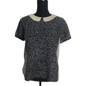 Anthropologie Postmark Top Medium Tweed Zipper Accent Blouse Mixed Media